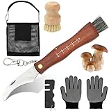LOMUG Pilzmesser mit Bürste und Lineal, Taschenmesser Klappmesser Edelstahl Pilzsammler Messer für Champignon/Trüffel, Schwammerlmesser Mushroom Knife mit Handschuhe Pilzbürste Pilzsammeltasche