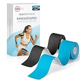 Health Press Kinesiotapes – 2 Rollen Kinesiologie Tape Sport Blau + Schwarz (5cm x 5m) – Kinesiotape – Profi Physio Tape und Sporttape – Hautfreundliche Tapes DERMATEST: SEHR GUT
