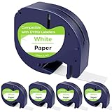 CNMTCCO Etikettenband für DYMO Letratag, 5er Pack Etikettenband kompatible mit DYMO Etikettenband 12mm x 4m, White Schriftband Funktioniert für Dymo Letratag LT-100T 200B, LT-100H XR Schwarz auf Weiß