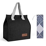 Vicloon Lunch Bag,Klein Lunchtasche, Faltbare Isoliertasche, Thermotasche mit Folienfutter, Mittagessen Tasche für Unterwegs,Arbeit,Schule,Ausflug Lebensmitteltransport-Schwarz