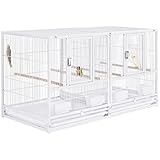 Yaheetech Großer Vogelkäfig Vogelvoliere Papageienkäfig Doppelkäfig Trennwand Trenngitter Zuchtkäfig Vogelhaus 96 X 46X 53 cm Weiß