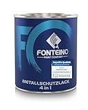 Fonteino Metallschutzlack 3in1 Metalllack Metallfarbe Grundierung Rostschutzfarbe Decklack - Schwarz (Midnight Black) 750ml