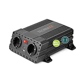 Technaxx KFZ Wechselrichter 12V auf 230V - TÜV Rheinland zertifiziert Auto Inverter mit 2x Schuko-Stecker und 2x USB-Port - Power 600W / 1200W (Spitze) – Spannungswandler TE19