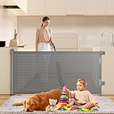 Nalezuns Türschutzgitter Ausziehbar für Babys 0-180 cm, Baby Treppenschutzgitter, Absperrgitter Treppenschutzrollo Hunde Einhändig Bedienbar (Grau)