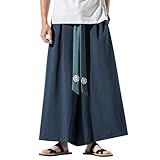 GURUNVANI Herren Hose mit weitem Bein, japanische Yogahose, Hip Hop Baggy Hose, 23k90marineblau, S