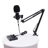 DHQCQL Podcast Set, Mischpult für PC, Microphone mit Live Soundkarte DJ Controller und BM800 Mikrofon, Gaming Mikrofon mit Arm für Podcasting, Aufnahme, YouTube, Home Studio, Voice Off