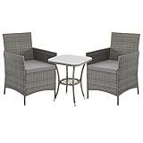 SVITA Brooklyn Bistro Gartenmöbelset 3-teilig Rattan Outdoor Gartenlounge Terrasse Balkon Garten Sitzgruppe mit 2 Sesseln und Tisch Grau