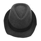 VALICLUD Klassischer Herren Fedora Hut Breiter Krempe Flacher Vintage Trilby Hut Unisex Dunkelgrau Baumwolle Polyester Modisch Vielseitig für Alltag und Besondere Anlässe