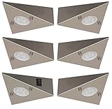 Trango - 6er Set 6739-62 LED Küchenunterbauleuchte - Aus Edelstahl-gebürstet - Inkl. 6x 4.8 Watt LED Modul - 3000K warmweiß - Dreieck Schrankleuchte inkl. Schalter - 230V - Beliebig erweiterbar