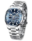 MEGALITH Uhren Herren Edelstahl Armbanduhr: Klassische Wasserdicht Armbanduhr mit Datum - Chronograph Analog Quarzuhr - Elegantes Geschenke für Business Männer Geburtstag Jubiläum