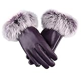 Lederhandschuhe Damen Winter Warm Touchscreen Handschuhe Dick Vlies Winddicht Kälteschutz Thermal Fäustlinge Anti-Rutsch Damen Leder Fleece Warmfutter Elegant Winterhandschuhe Damen Outdoor Fahren