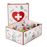 Lavatelli PHARMA ORGANIZER, Medikamentenbox mit Teilern, Hausapotheke box karton für Medikamente, 32x42x17,5 cm, Apothekenbox + Erste-Hilfe-Kasten + 4 Pharma-Karten, Weiß