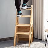 Multifunktionaler Holzleiter mit 4 Stufen, für Küche, Büro, Bibliothek, verwandelbarer Klapphocker für Kletterstufen