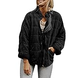 Leichte Steppjacke für Damen, langärmelig, durchgehender Reißverschluss, Stehkragen, gepolsterte Jacken, Mantel, lockere, warme Winter-Outwear, Schwarz , 36