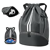 BROTOU Sporttasche Turnbeute Fußballtasche Rucksack mit Kordelzug Verstellbar Tunnelzug Gymsack Wasserfest Sporttasche für Herren Damen Kinder Jungen（Dunkelgrau）