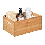 Relaxdays Aufbewahrungsbox Bambus, stapelbar, stabil, Bambuskiste ohne Deckel, HBT: 14 x 30 x 20 cm, mit Griffen, natur