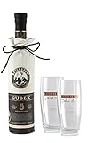 RAKI Beylerbeyi | Set aus 1 Flasche Türkischer Raki 70cl + 2 Raki-Gläser | Türkischer Brandy mit Anis aromatisiert - 100% frische Weintrauben - ohne Zuckerzusatz