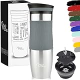 Milu Thermobecher 370ml 450ml Isolierbecher Kaffeebecher to go - 100% Auslaufsicher - Trinkbecher aus Edelstahl - Autobecher doppelwand Isolierung - Thermo Becher - Travel Mug (Grau, 450ml)