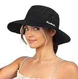 Sonnenhut für Damen, Sommer, UV-Schutz, Strandhut, breite Krempe, Netzstoff, Fischerhut mit Pferdeschwanz-Loch, faltbar, verstaubar, Schwarz, Medium