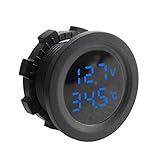 Auto Voltmeter LED Thermometer - 40°C-80°C Digital Temperaturmessung Gauge Runde Platte Batterietester Wasserdichte Monitor (Blau)