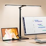 CHARYJOD Doppelkopf Schreibtischlampe LED Dimmbar, Dehnbare LED Schreibtischlampe,Schreibtisch Lampe hat 5-Farbtemperaturen und 10-Helligkeitsstufen, USB-Ladeanschluss