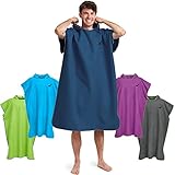 Fit-Flip Surf Poncho Mikrofaser - Umkleidehilfe Strand - Badeponcho für Erwachsene - Duschponcho schnelltrocknend - Strandponcho für Surfer - Surfponchos Ultraleicht (Größe L, Marineblau/Grau)