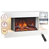 KAMINIO Elektrokamin Liz - Elektrischer Wandkamin mit Heizung, 3D-Flammeneffekt, LED-Ambientelicht, Fernbedienung (Weiß)