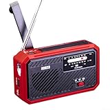 Solar-Handkurbel-Radio, AM/FM-Batterie-Radio mit SOS-Alarm und Mehrzweck-LED-Licht für Haushalt und Outdoor-Camping, Wandern (rot)