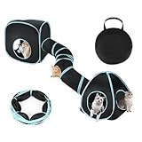 Mfsdai 3 in 1 Katzentunnel Outdoor,Interaktive Katze Spieltunnel katzenlaufrad Faltbare Pop Up Katzenspielzeug Katzenzelt Rascheltunnel für Innen Katze Kaninchen(Blau Schwarz)