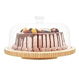 Tortenplatte mit Deckel, Ohuhu Bambus 2-in-1 Tortenplatte Drehbar, Tortenständer Kuchenglocke mit 3 Abnehmbare Stützen für Backen Dekorativ, Tolle Geschenke für Frauen