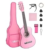 VEVOR Konzertgitarre, 780 mm Holz-Klassikgitarren-Starter-Set für Anfänger, mit Nylonsaiten, Gigbag, Gurt, Stimmgerät, zusätzlichen Saiten, Plektren, Kapodaster, Linde, für Einsteiger, Studenten, Pink