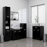 JKYOU 4 tlg. Badmöbel Set schwarz mit Badschrank Maße: 60 x 33 x 80 cm (B x T x H)