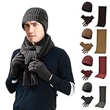 Mütze Herren Schal und Touchscreen Handschuhe Set Beanie Wintermütze Thermohandschuhe Schal Strickmütze Unisex Hüte 3 STÜCKE Winter Accessoires Herr Dehnbare Weiche Wollmütze Geschenk für Männer
