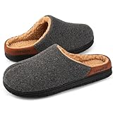 LongBay Weiche Sherpa-Hausschuhe für Herren, breite Passform, Memory-Schaum, Hausschuhe, Slipper, Hausschuhe, für drinnen und draußen, Grau, Größe 47, grau, 46 EU