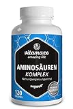 Aminosäuren Komplex hochdosiert & vegan, 120 Tabletten mit 8 essentiellen Aminosäuren (u.a. Tryptophan, Lysin, Leucin, Tyrosin), Natürliche Nahrungsergänzung ohne Zusatzstoffe, Made in Germany