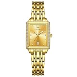 OLEVS Damenuhr Quadratisch Gold Edelstahl Luxus Diamant Klein Zifferblatt Damen Armbanduhr Analog Kleid Schicke Metall Uhr Damen Quarz Leuchtend Wasserdicht Damen Uhr mit Datum Geschenke für Frauen