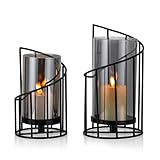 Staymoment Windlicht Schwarz Deko Modern: 2er Set Kerzenständer Metall Windlicht Outdoor Kerzenhalter Tischdeko Wohnzimmer Badezimmer Garten Windlichter Draußen und Drinnen für Stumpenkerze