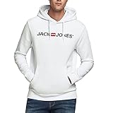 Herren Jack & Jones Corp Logo Sweat Hood Kapuzen Sweatshirt Basic Jumper Reg Fit, Farben:Weiß, Größe Pullover:L