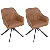 Goeurvant Drehstuhl Esszimmer Kunstleder Braun 2er Set Armlehnenstuhl Polsterstuhl Esszimmerstühle drehbar Küchenstuhl mit Armlehne und Rückenlehne für Wohnzimmer Esszimmer