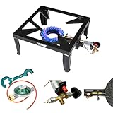 Bluecraft - Gas-Hockerkocher 10,5 KW Gas Kocher für Gasflasche mit Zündsicherung und Piezozündung inklusive Gasschlauch 150cm und Gasregler 50mbar | Profi Camping-Kocher Outdoor für Gasflasche