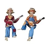 Animierte Halloween-Duell-Banjo-Skelette, 2 gruselige Banjos, die Skelette mit leuchtenden Augen spielen, leuchtendes Skelett, das Banjo spielt, Halloween-Dekoration, bewegliche Gelenke, mit