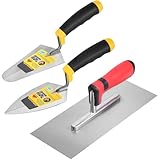 3-tlg. Maurer Set Maurerkelle Set Edelstahl, Mörtelkelle Glätter Mit Weicher Griff Grip Für Verfliesen Putz Reparatur DIY Innen Außen (ca. 28 Cm)