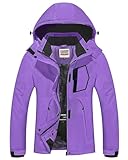 WULFUL Wasserdichte Schnee-Skijacke für Damen, Berg, winddicht, Wintermantel mit abnehmbarer Kapuze, Violett, XL