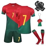 Fußball Trikot Kinder,Fußballtrikots Fussball T-Shirt Shorts Fussball Trikot Kinder Set mit Schienbeinschoner Socken Schlüsselanhänger für Jungen