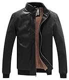 WenVen Herren Lederjacke Winterjacke Stehkragen Fleece Gefüttert Kunstleder Jacke Lederimitat Klassisch Jacke Schwarz M