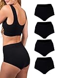 Basic Treasure 4er Pack Bauchweg Unterhose Damen, High Waist Shapewear Briefs, Figurformende Unterwäsche, Shapewear Damen Bauchweg, Miederhose Damen-Unterhosen, S, Schwarz