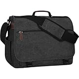 Eshow Umhängetasche Herren Wasserabweisend, Laptoptasche 17,3 Zoll aus Echtleder und Canvas, Messenger Bag Arbeitstasche Schultertasche Vintage für Arbeit Uni Freizeit Büro Schwarz