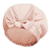 FOLAI Duschhaube Damen Elastische Duschkappe Wasserdichte Duschhauben Wiederverwendbare Dusche Kappen für Mädchen Frauen Damen Salon(Rosa)