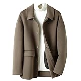 Herren Cropped Wolljacke Herbst/Winter Revers Double-Faced Kaschmir Mantel, braun, XL