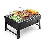 MIIKHI Holzkohlegrill, Edelstahl, robust, tragbar, faltbar, tragbar, BBQ-Grill, kleines BBQ-Werkzeug-Set für Camping, Outdoor, Kochen, Picknicks, Strandparty